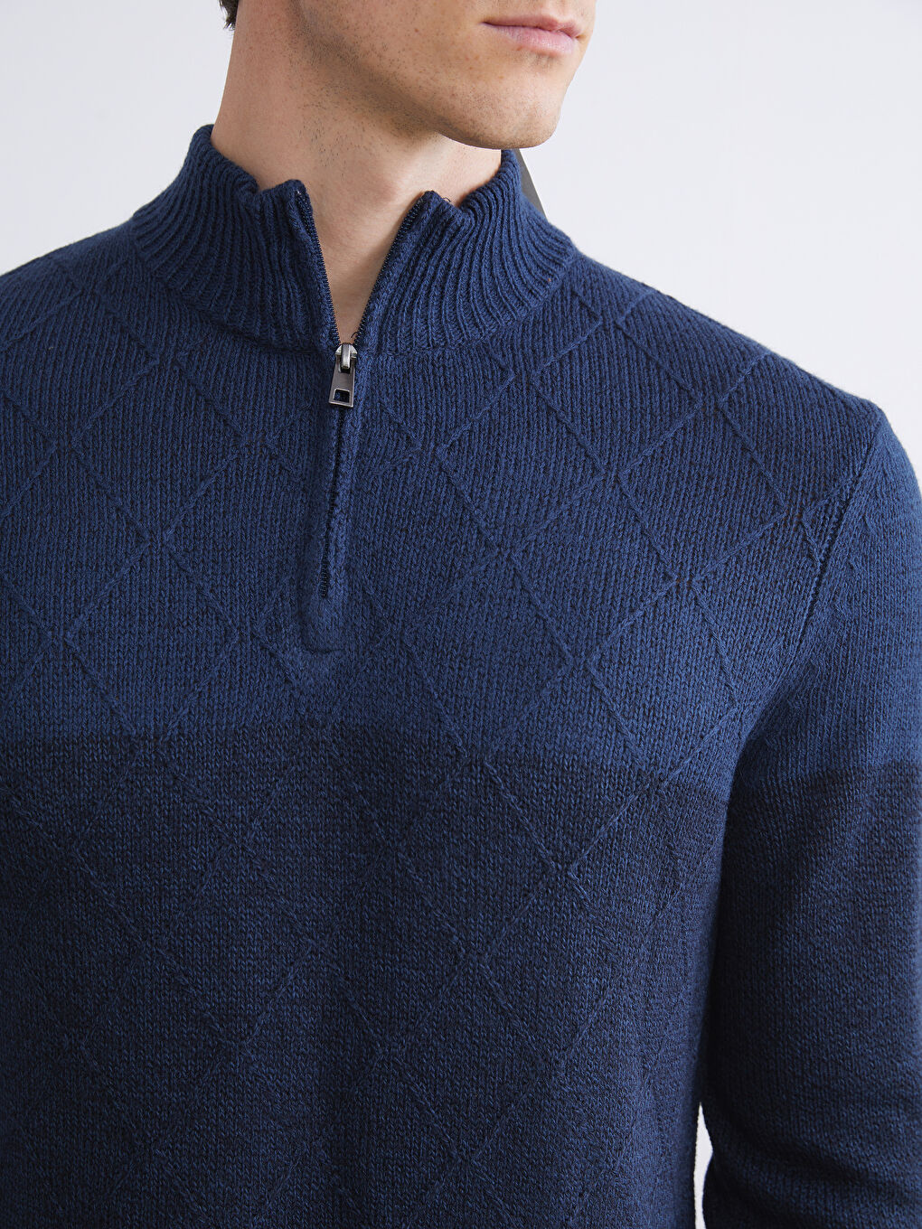 Funnel Neck Long Sleeve Men's Knitwear Sweater-2