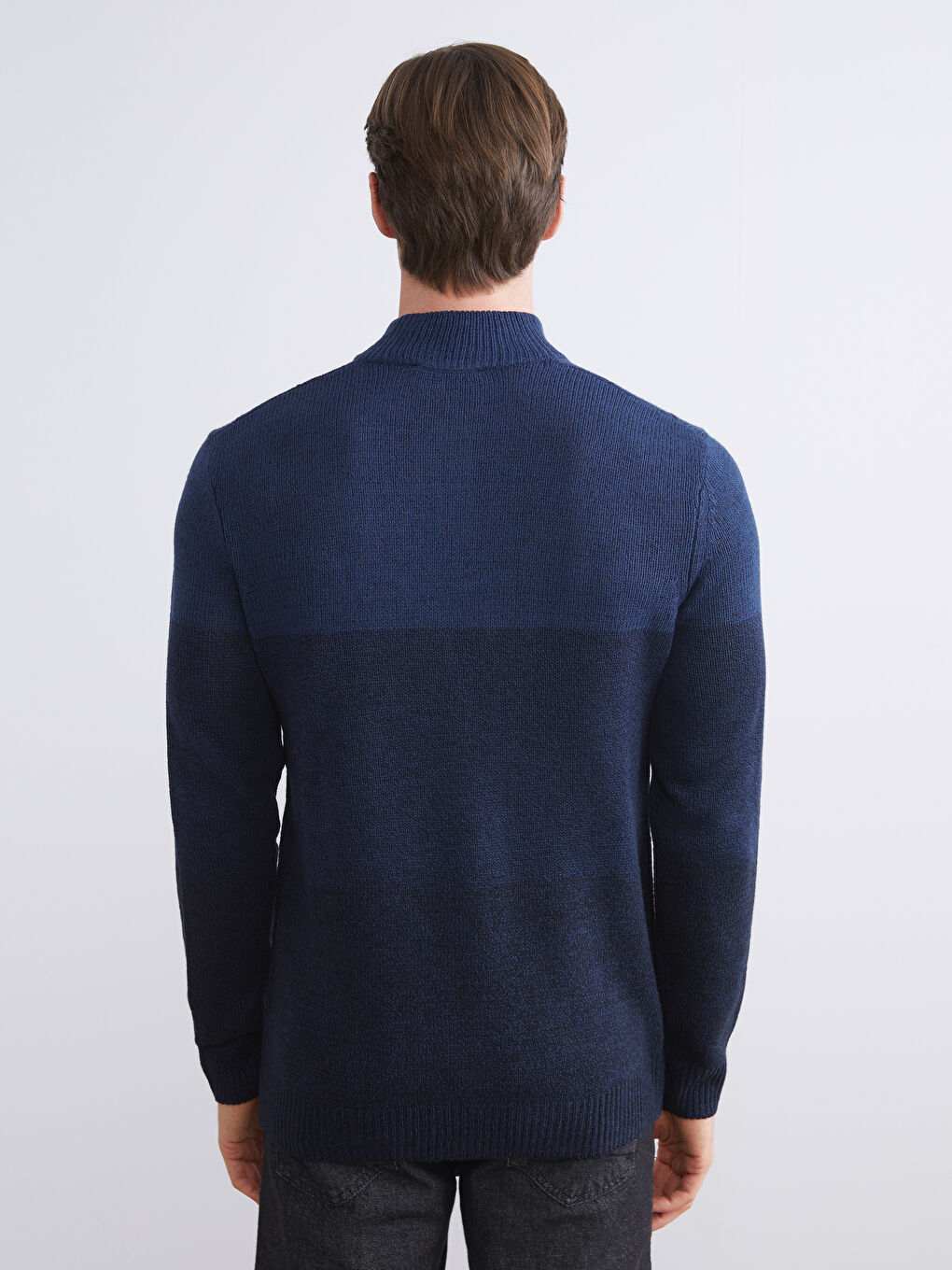 Funnel Neck Long Sleeve Men's Knitwear Sweater-3