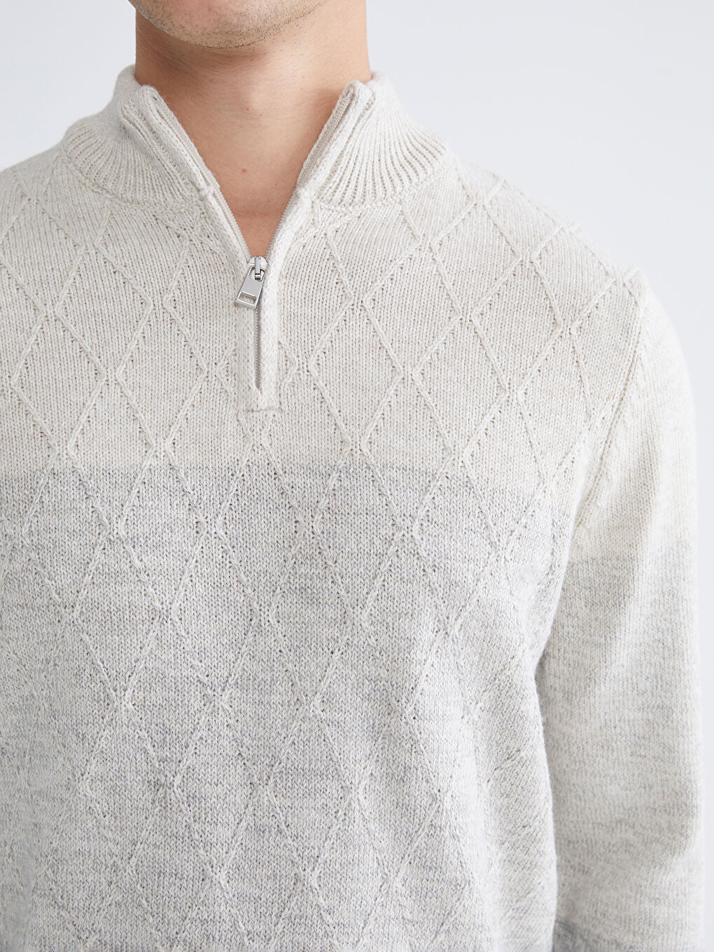 Gri Dik Yaka Uzun Kollu Erkek Triko Kazak-4