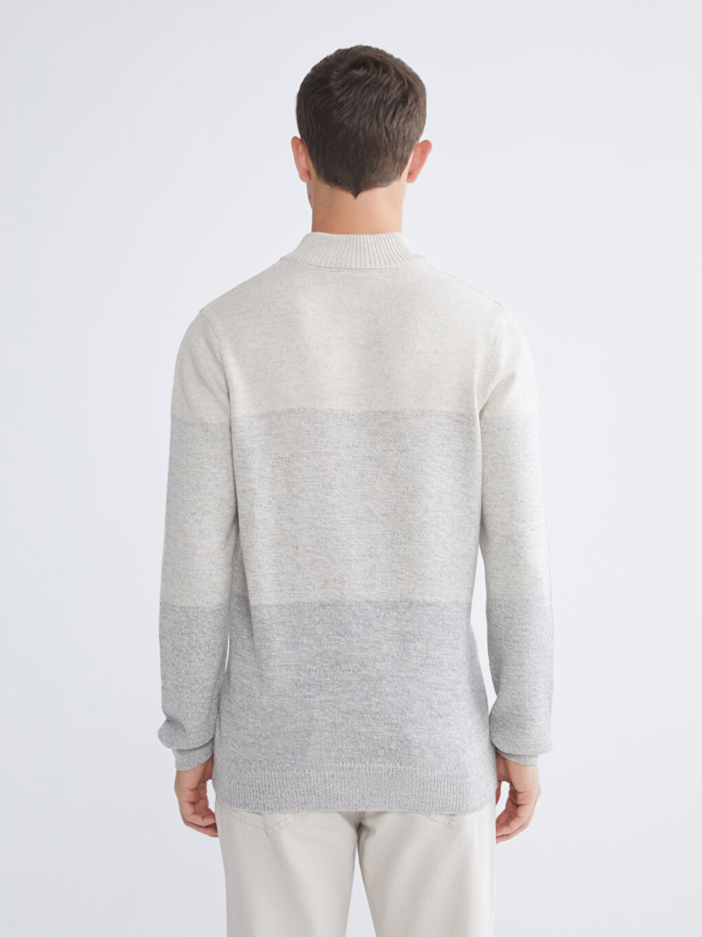 Gri Dik Yaka Uzun Kollu Erkek Triko Kazak-6
