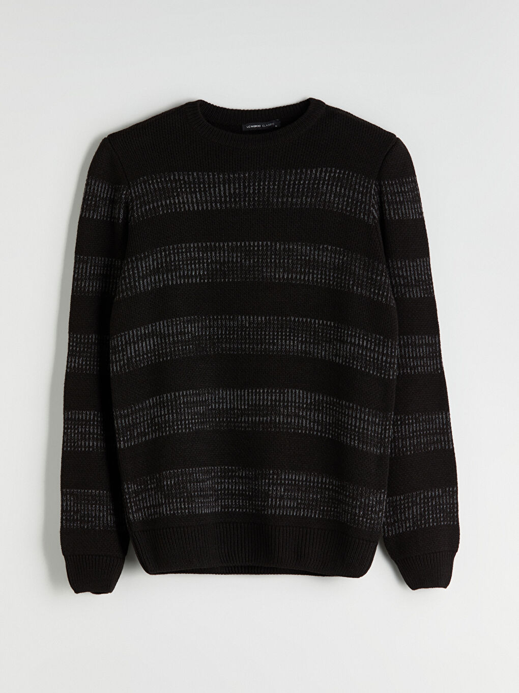 Siyah Bisiklet Yaka Çizgili Erkek Triko Kazak-4