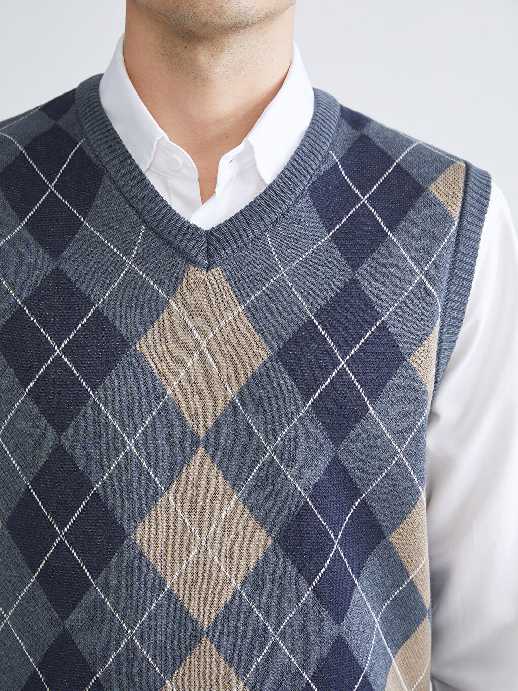 İndigo Standart Kalıp V Yaka Erkek Triko Süveter-2