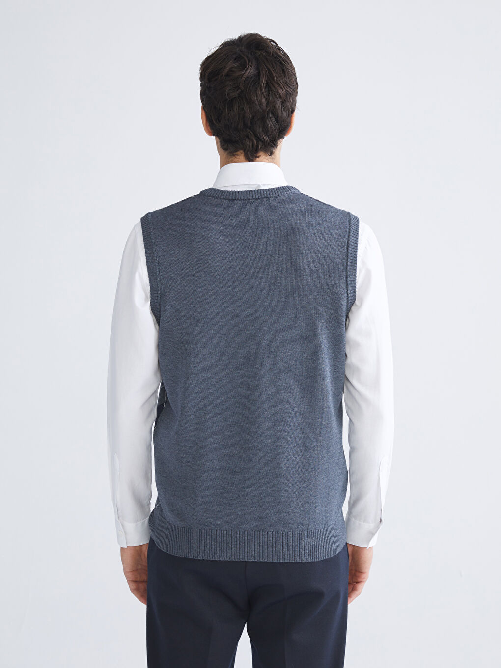 İndigo Standart Kalıp V Yaka Erkek Triko Süveter-3