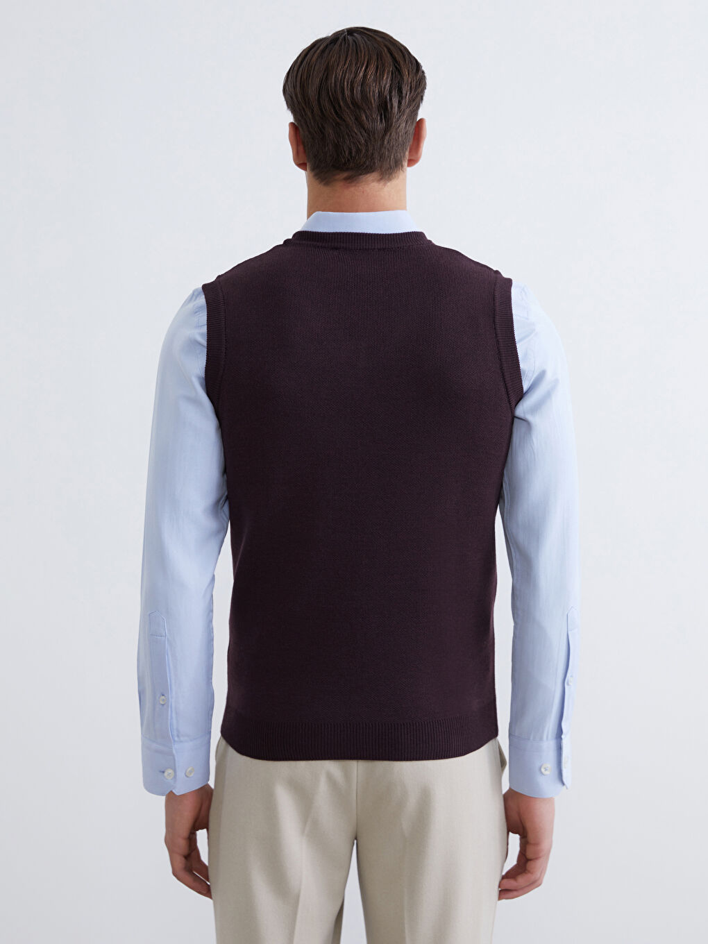 Bordo Standart Kalıp V Yaka Erkek Triko Süveter-3