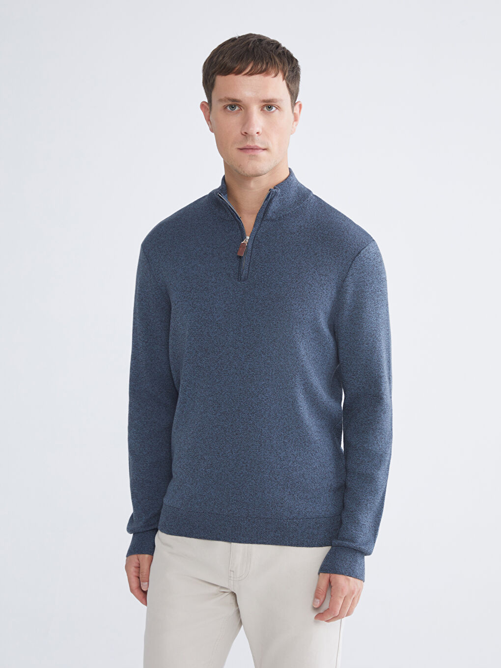 Petrol Dik Yaka Erkek Triko Kazak