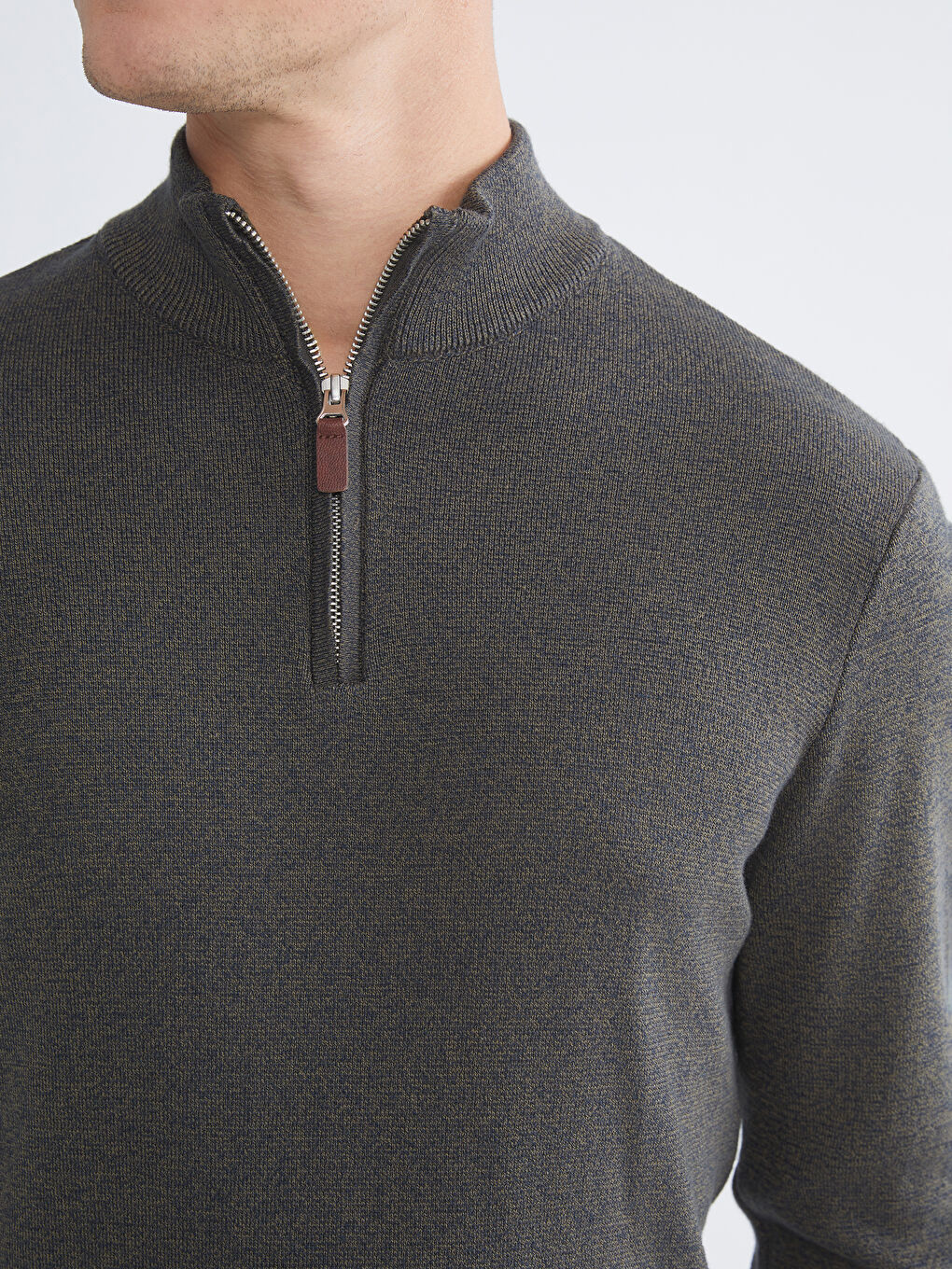 Haki Dik Yaka Erkek Triko Kazak-2