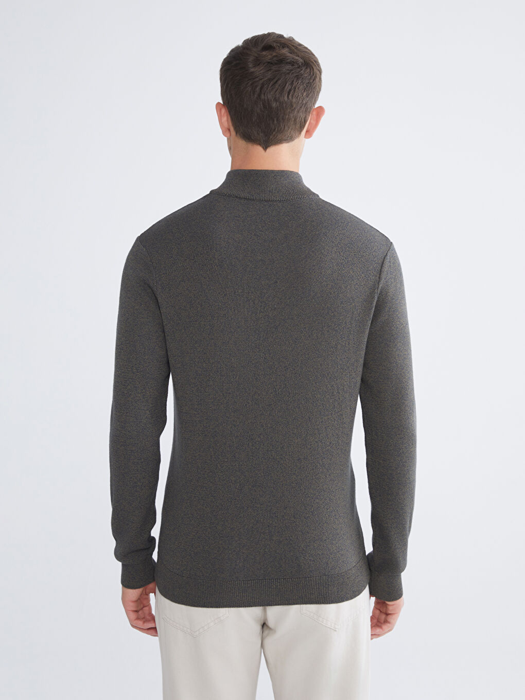 Haki Dik Yaka Erkek Triko Kazak-3