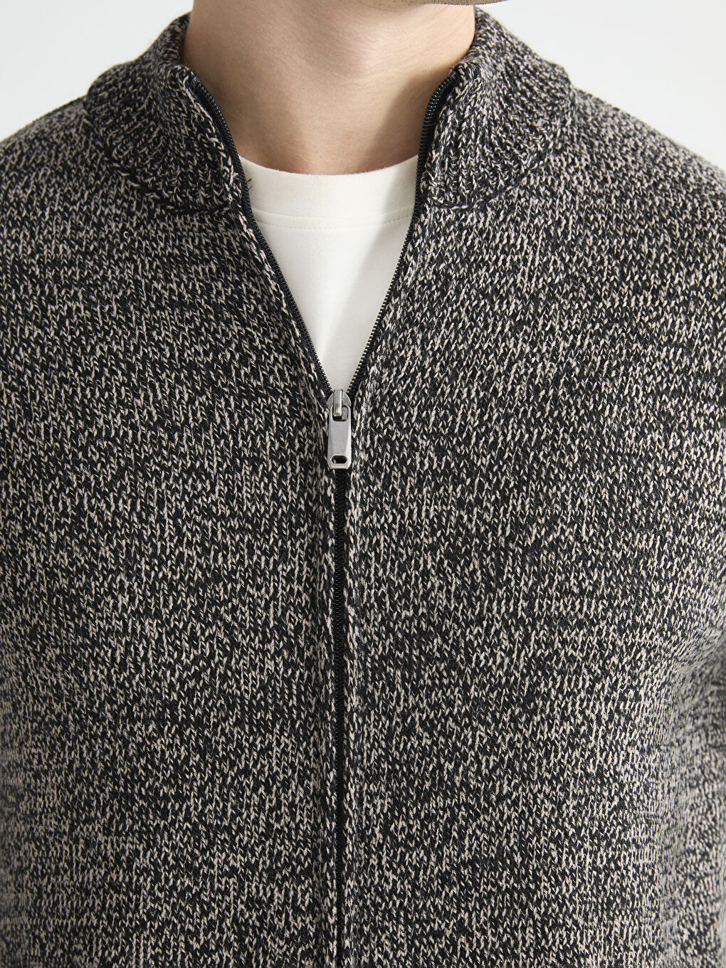 Kahverengi Standart Kalıp Dik Yaka Erkek Triko Hırka-2