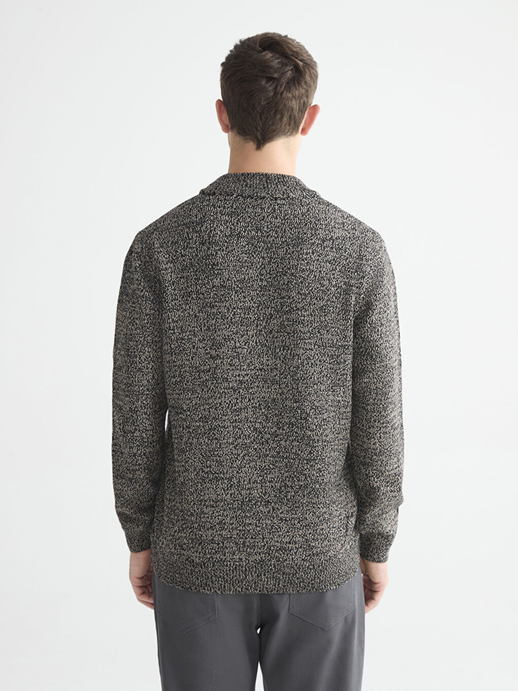 Kahverengi Standart Kalıp Dik Yaka Erkek Triko Hırka-3