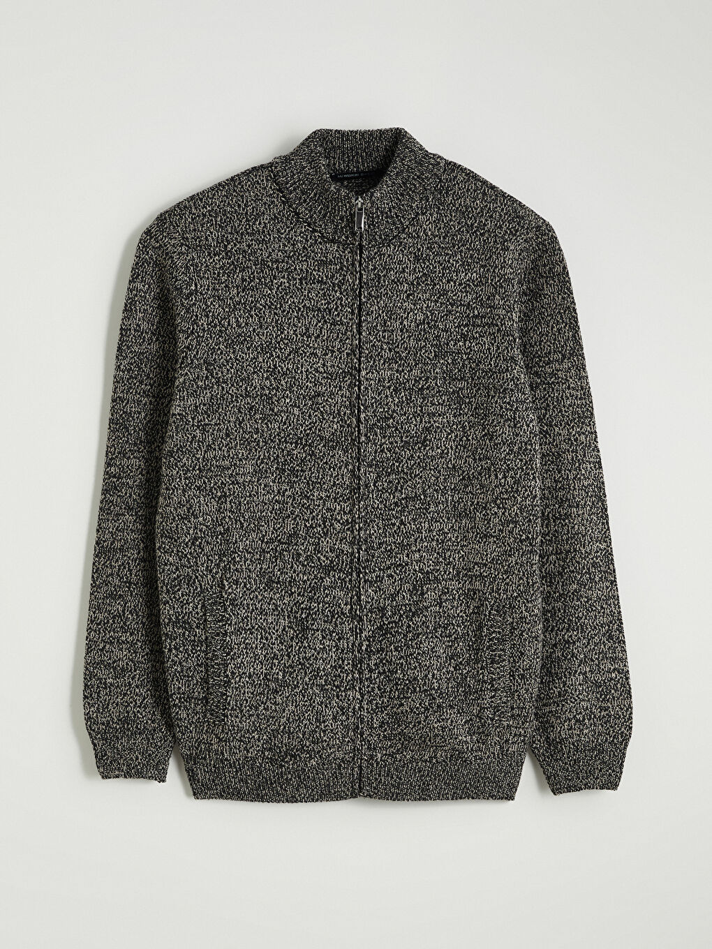 Kahverengi Standart Kalıp Dik Yaka Erkek Triko Hırka-4