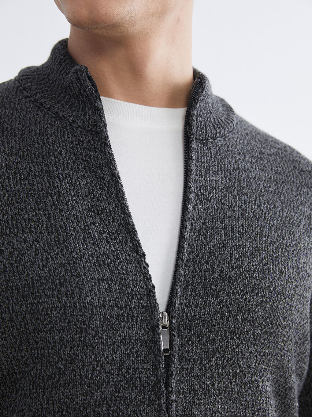 Regular Fit Funnel Neck Men's Knit Cardigan-2