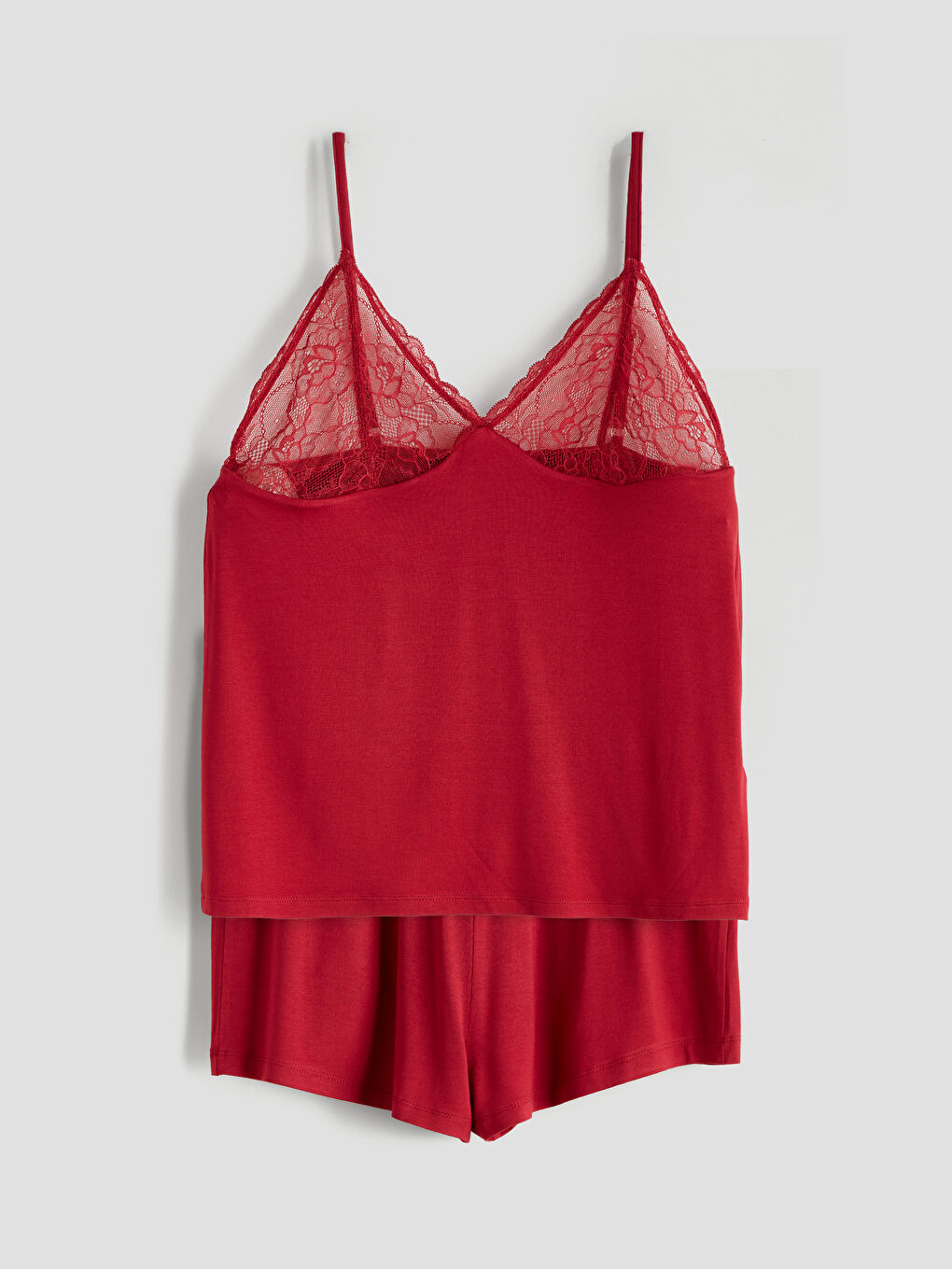 V Neck Lace Detailed Women's Shortie Pyjama Set