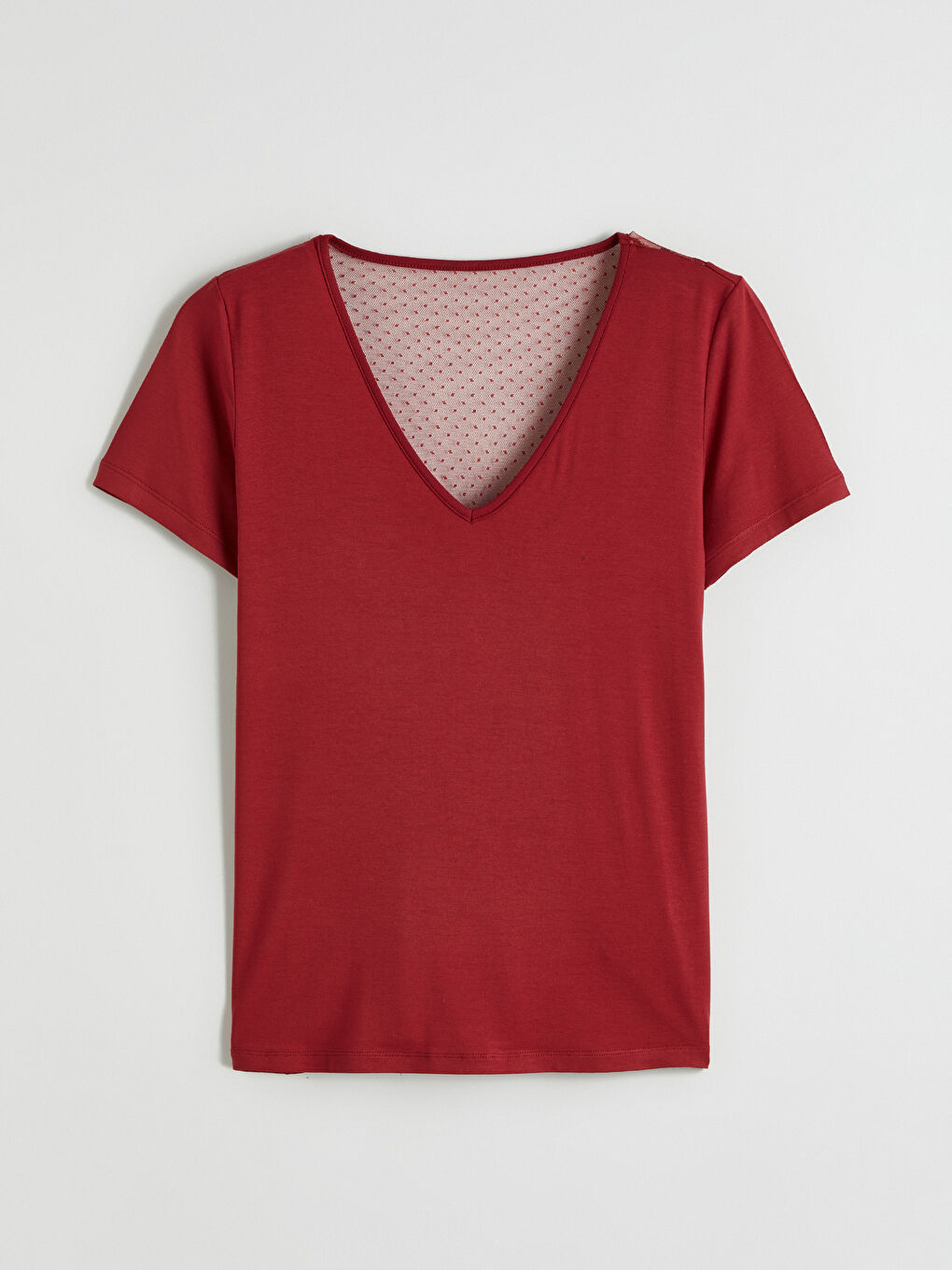 Kırmızı V Yaka Dantel Detaylı Kadın Pijama Takımı-1