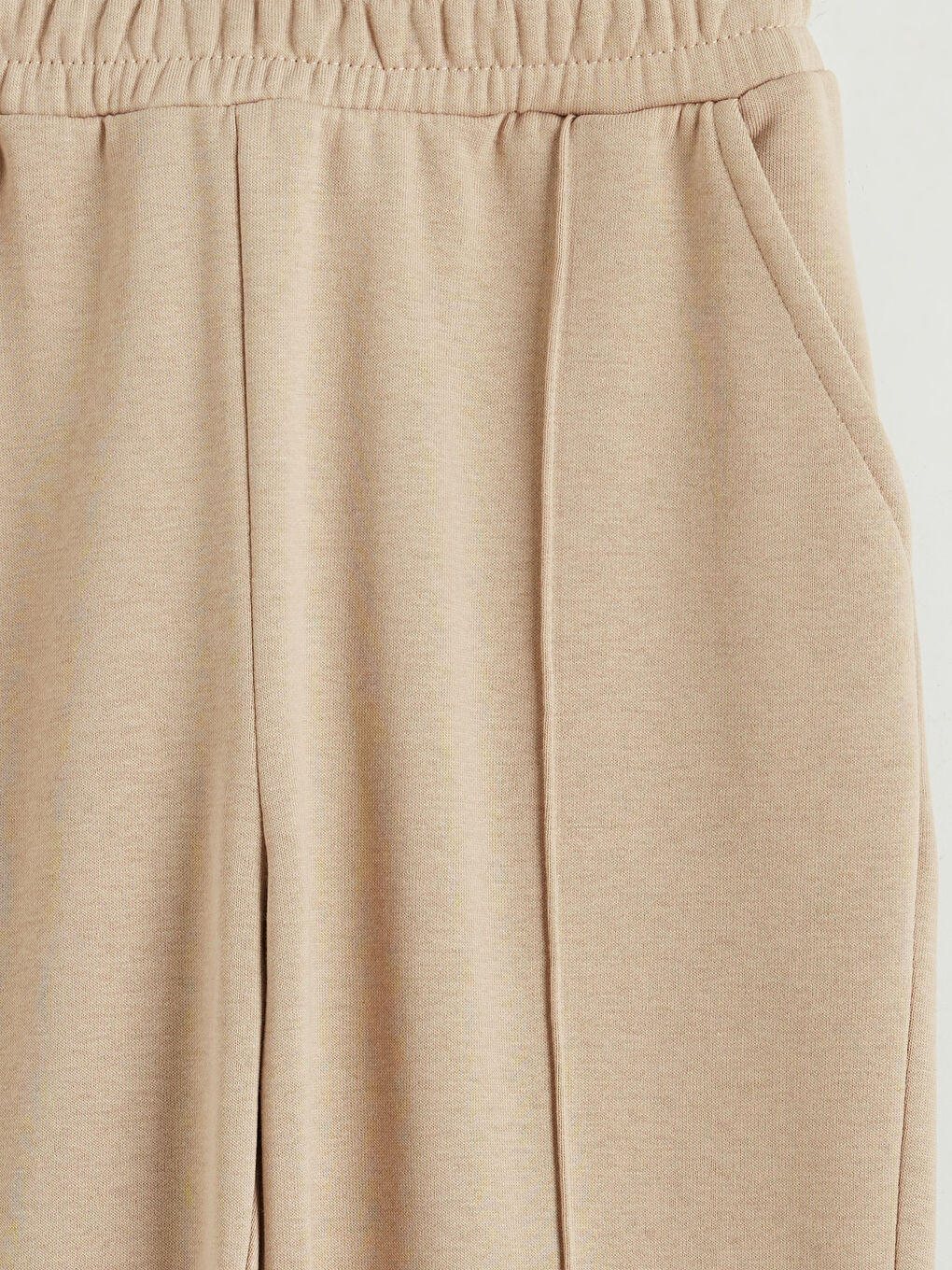 Bej Beli Lastikli Kız Çocuk Kalın Jogger Eşofman Altı-2