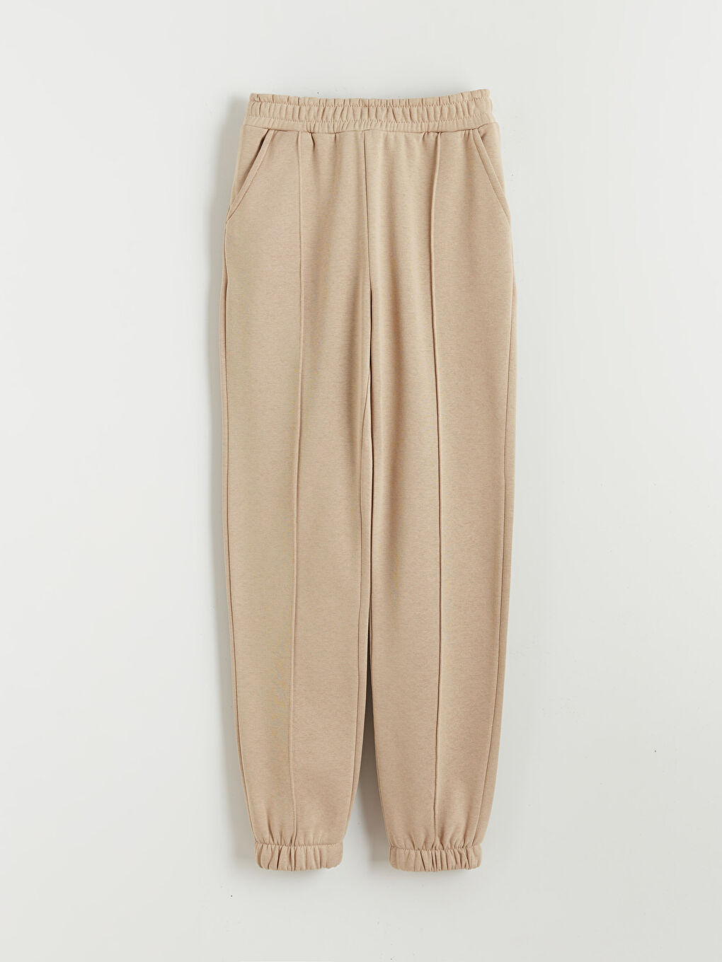 Bej Beli Lastikli Kız Çocuk Kalın Jogger Eşofman Altı
