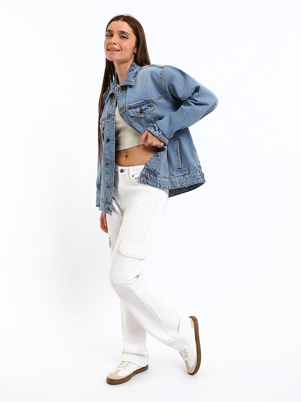 Collared Neck Women's Denim Jacket-1