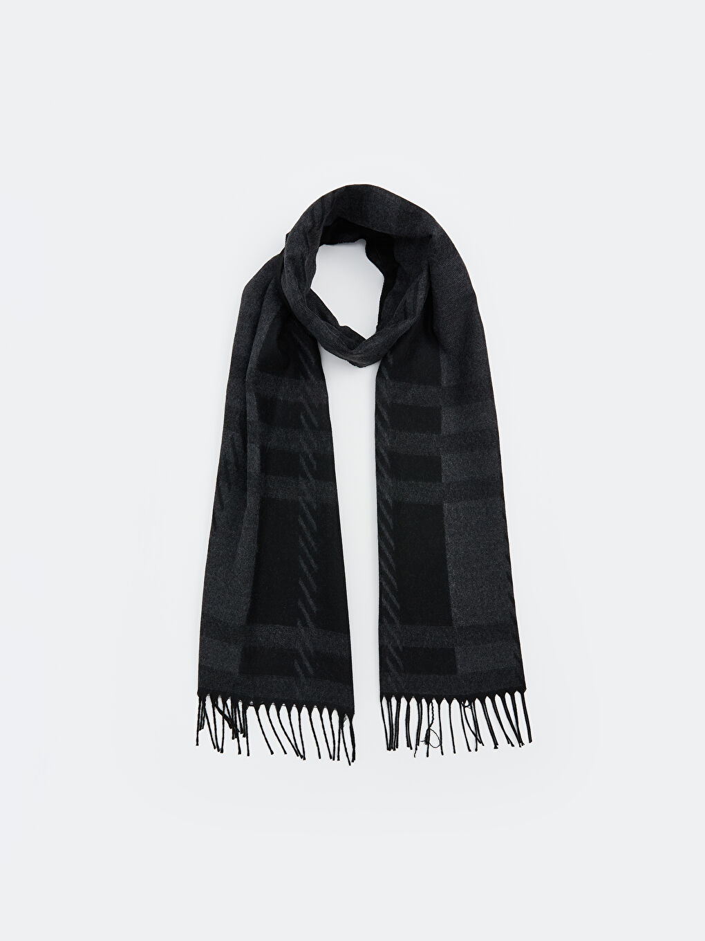 LCW ACCESSORIES Antrasit Desenli Püsküllü Erkek Atkı