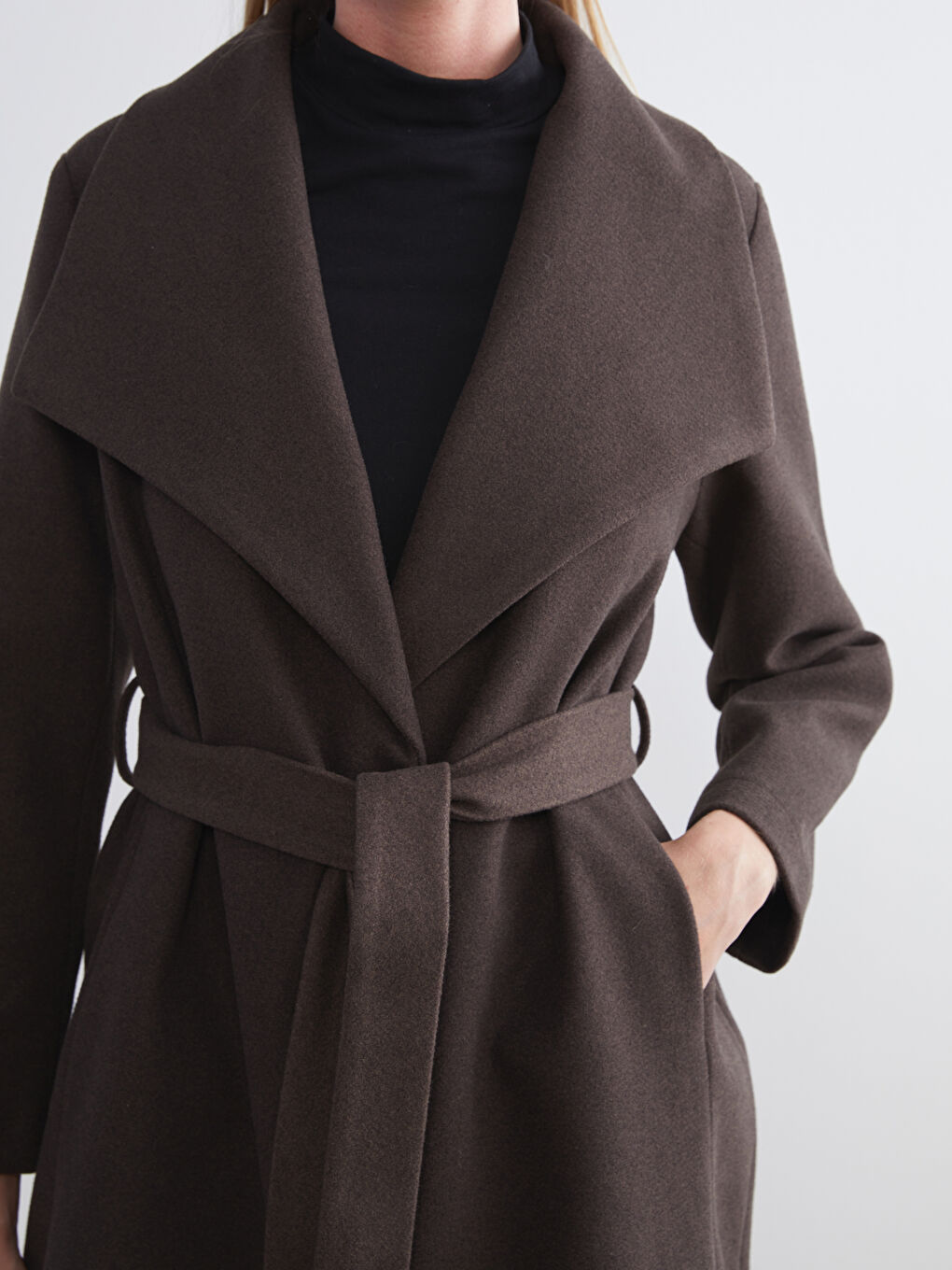 Kahverengi Ceket Yaka Kadın Kaşe Kaban-3