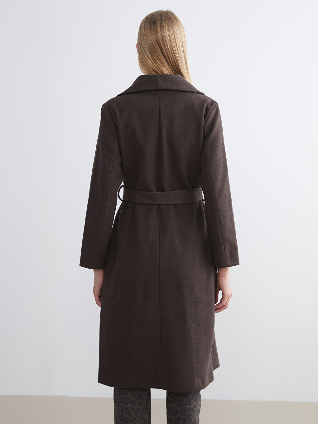 Kahverengi Ceket Yaka Kadın Kaşe Kaban-4