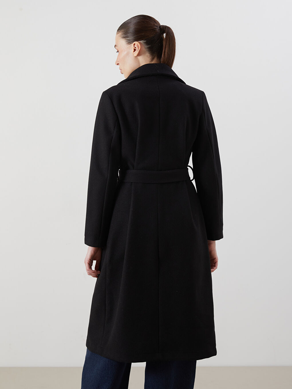 Siyah Ceket Yaka Kadın Kaşe Kaban-4