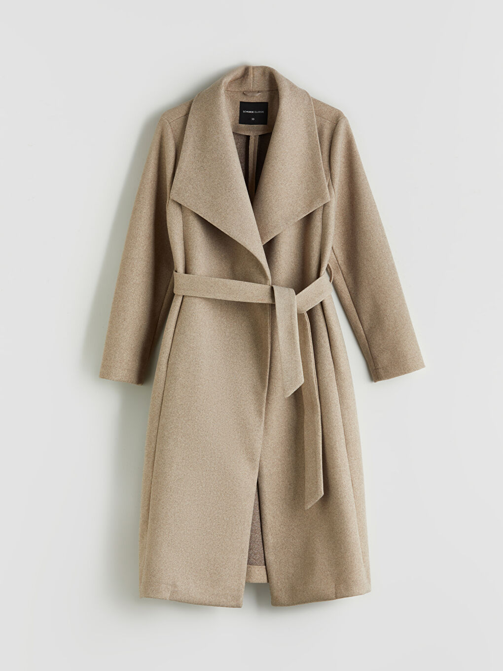 Bej Ceket Yaka Kadın Kaşe Kaban-5