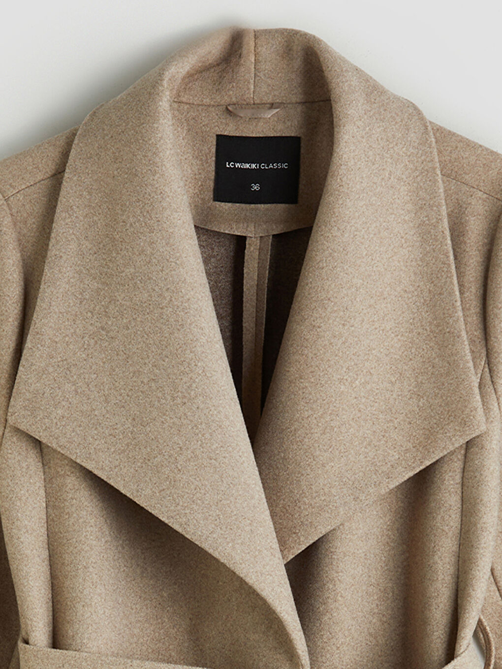 Bej Ceket Yaka Kadın Kaşe Kaban-7