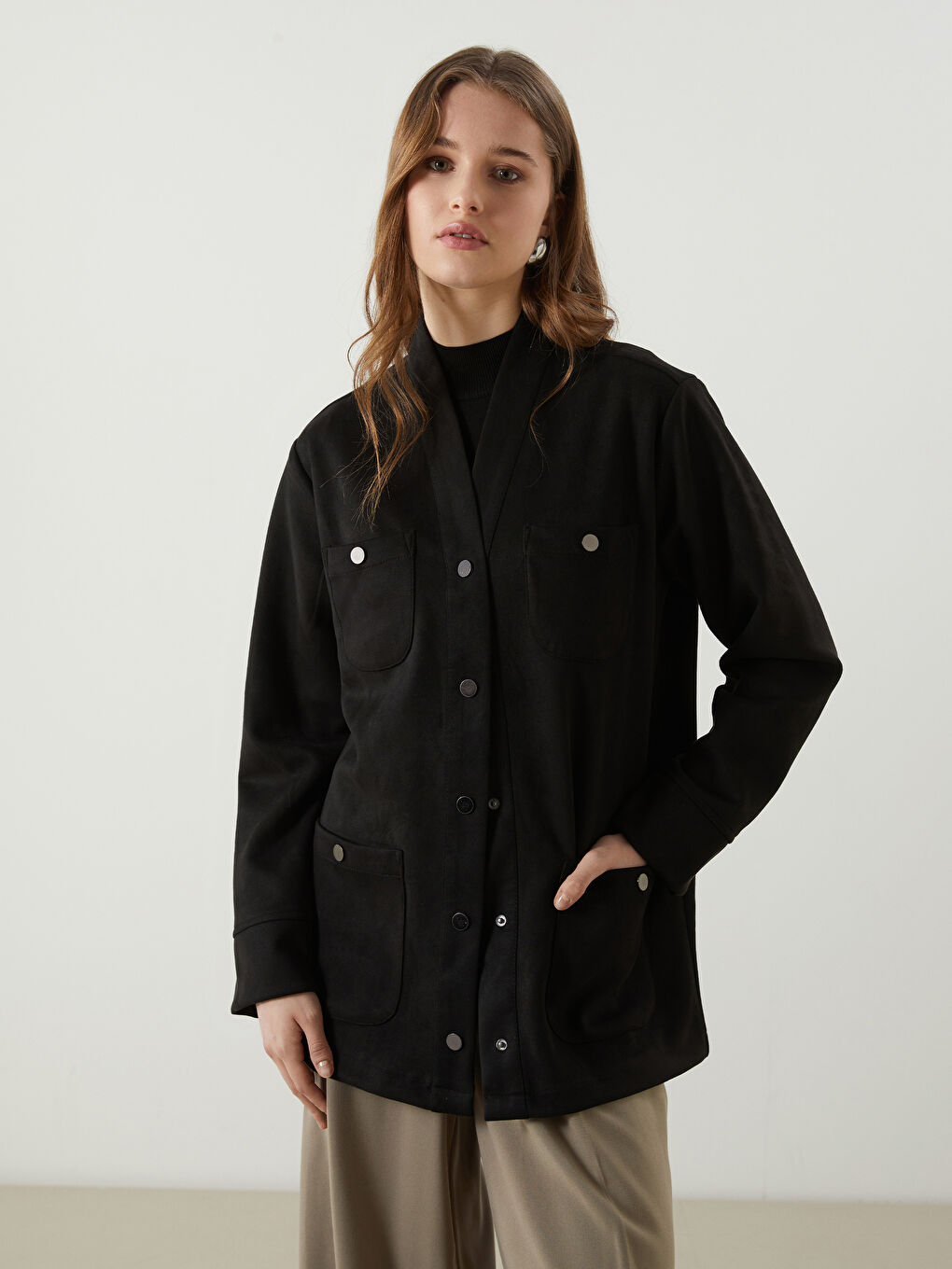 Siyah Kadın Süet Görünümlü Ceket