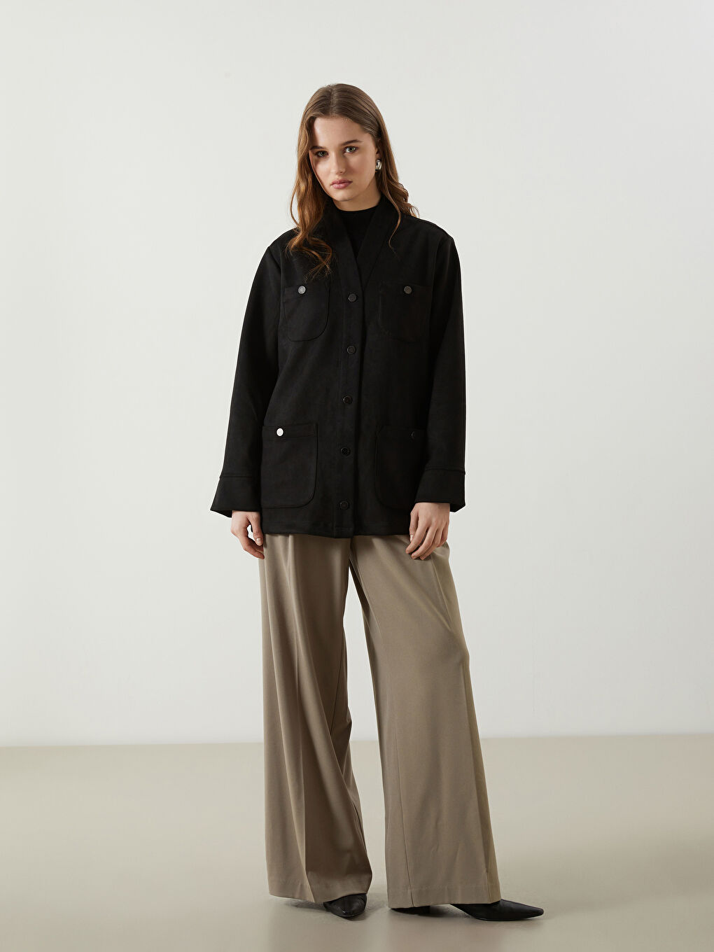 Siyah Kadın Süet Görünümlü Ceket-1