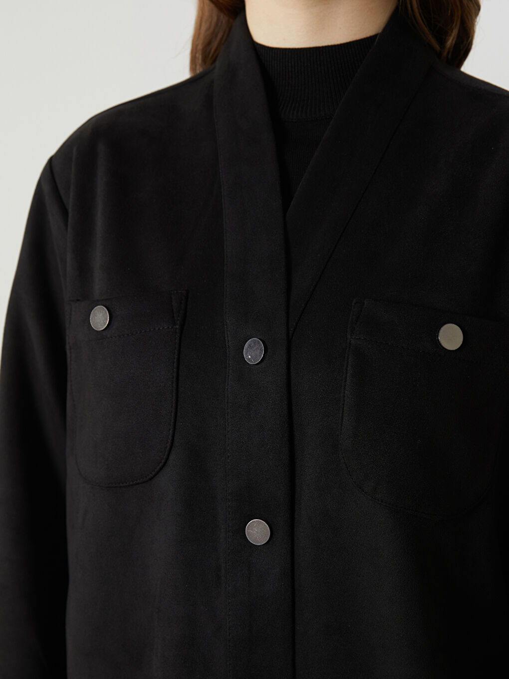 Siyah Kadın Süet Görünümlü Ceket-2