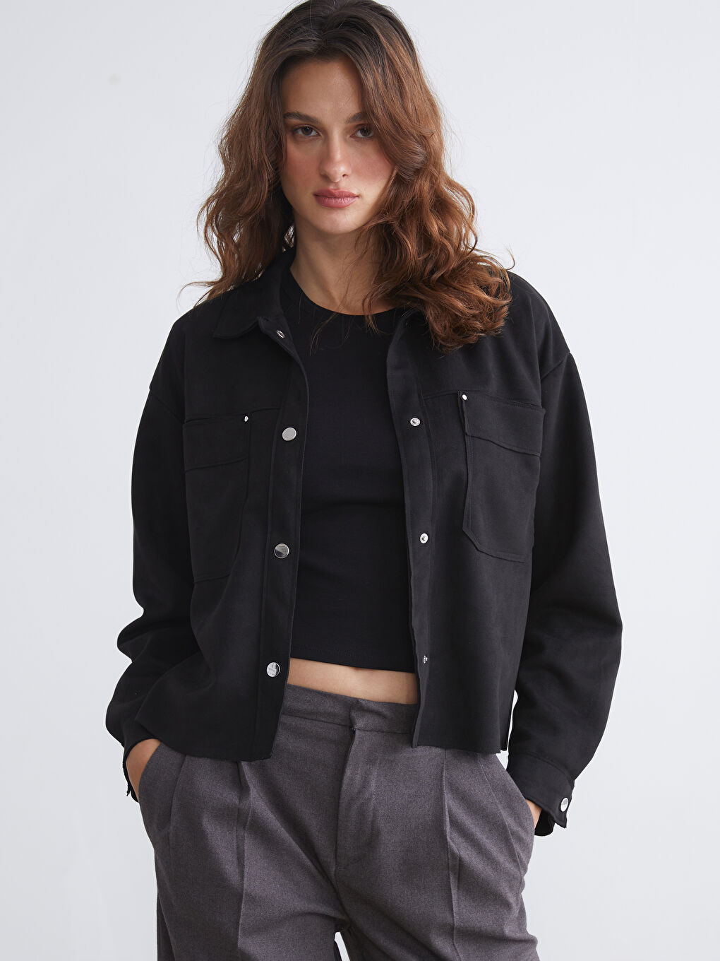 Women's Faux Suede Shirt Jacket