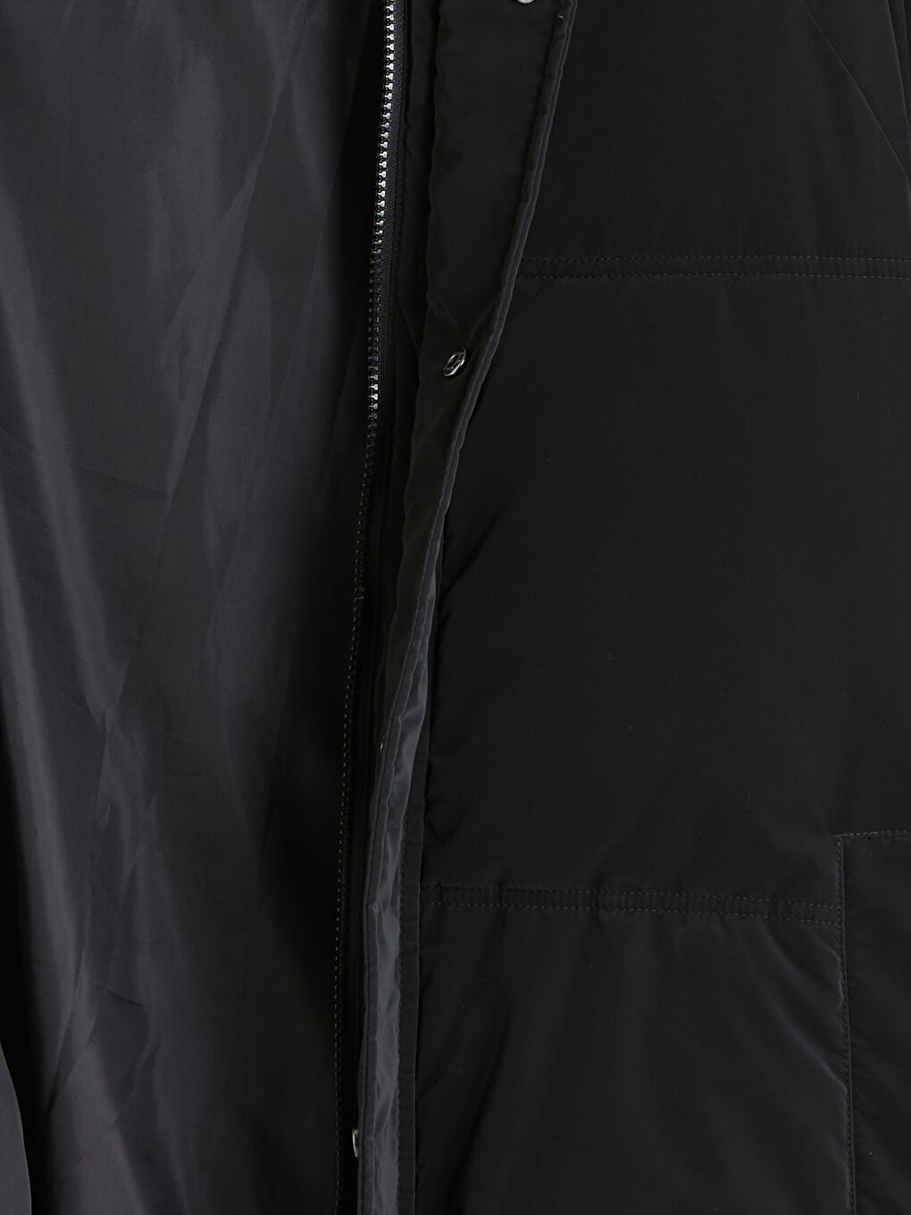 Siyah Rahat Kalıp Dik Yaka Erkek Şişme Mont-6