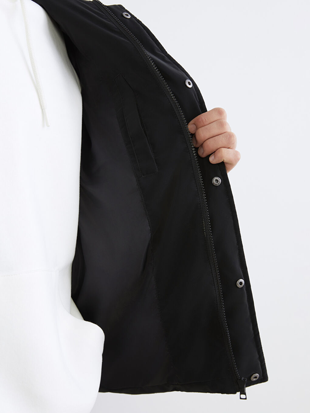 Ерлерге арналған еркін пішімді капюшонды пуховик пальто-3