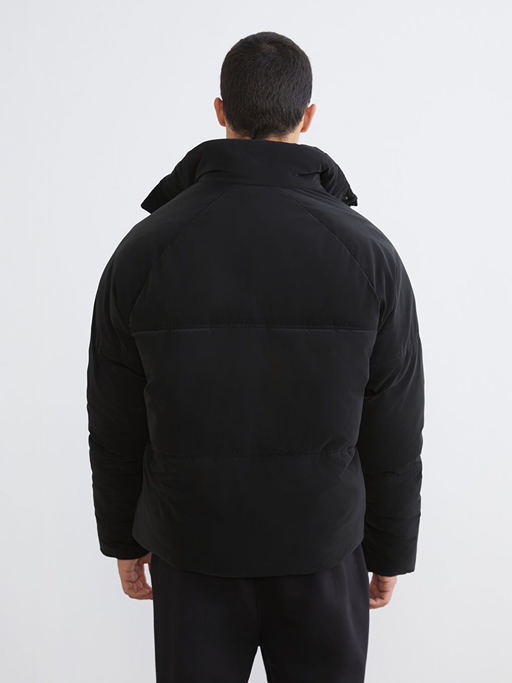 Ерлерге арналған еркін пішімді капюшонды пуховик пальто-4