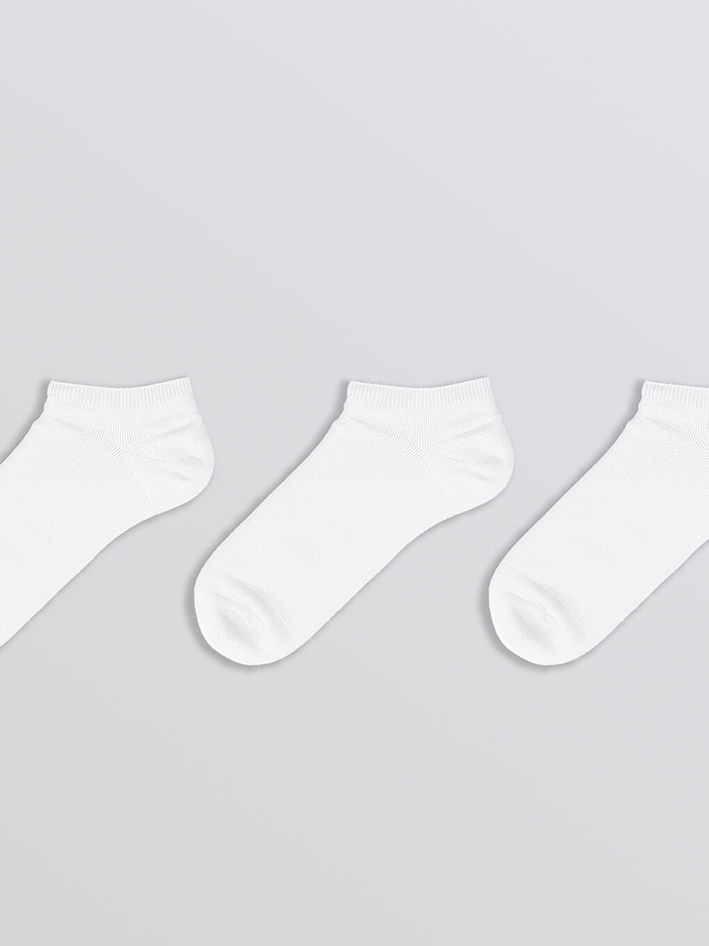 Beyaz Kadın Düz Patik Çorap 3'lü-1