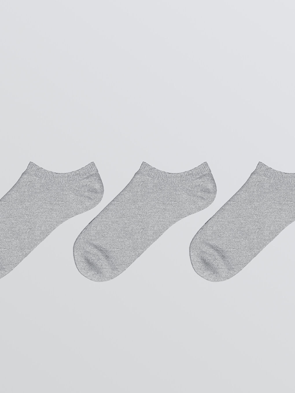 Gri Kadın Düz Patik Çorap 3'lü-1