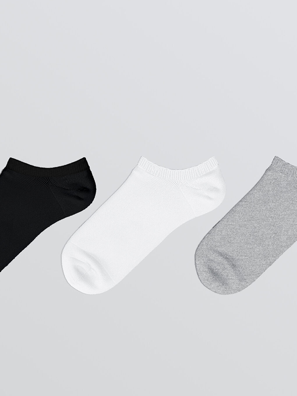 Beyaz Kadın Düz Patik Çorap 3'lü-1