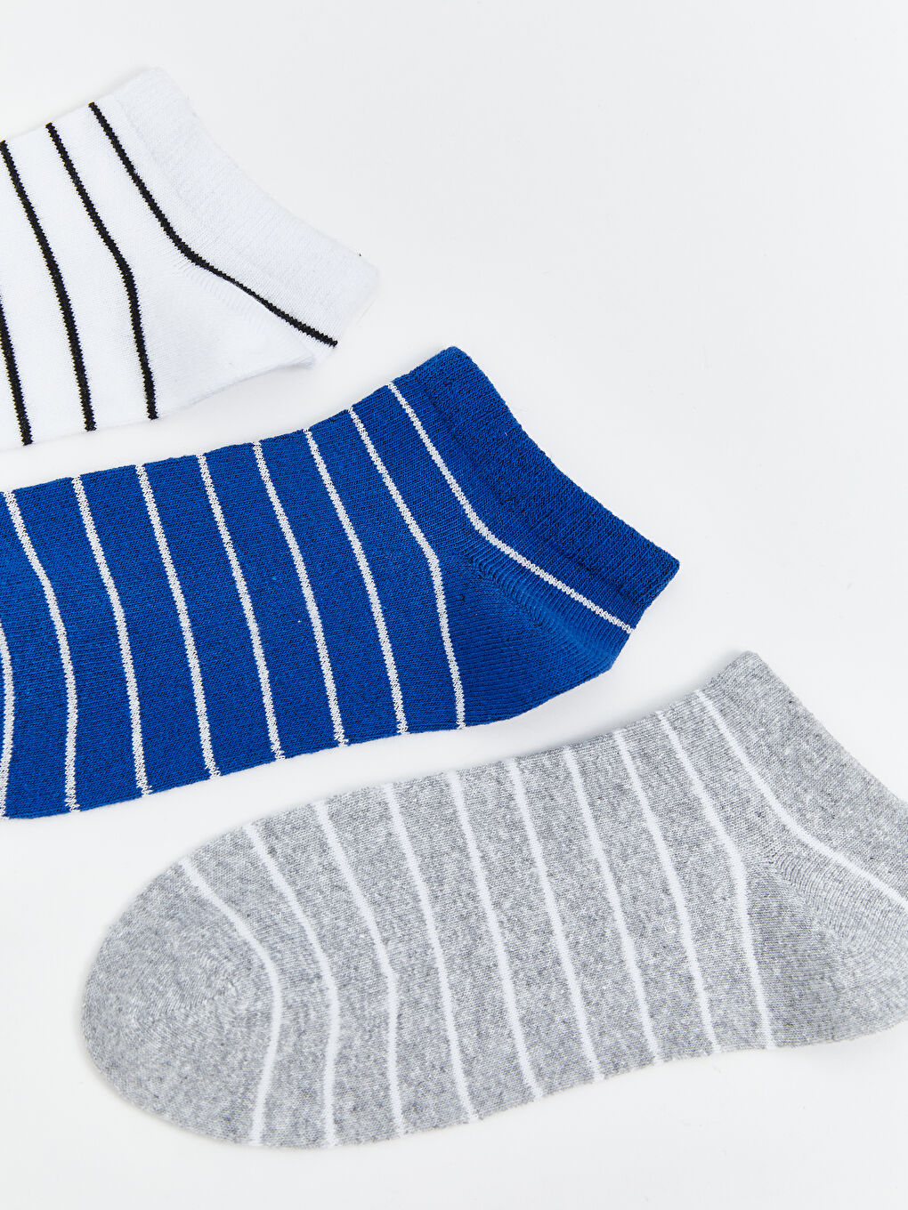 Beyaz Çizgili Kadın Patik Çorap 3'lü-1