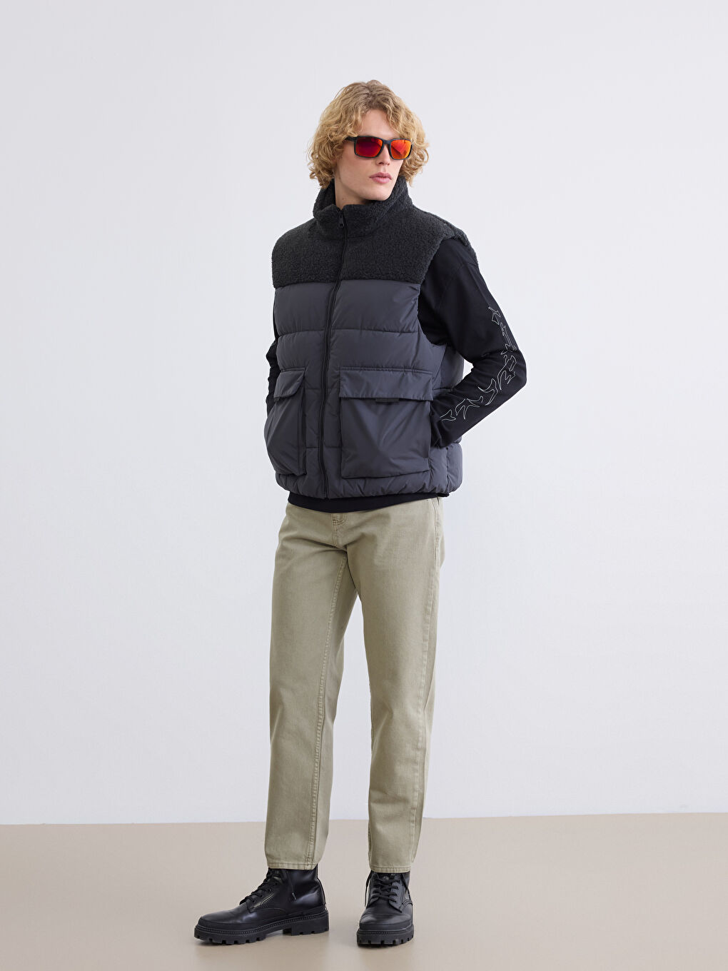 Men's Padded Vest with Stand Collar in a Regular Fit-1