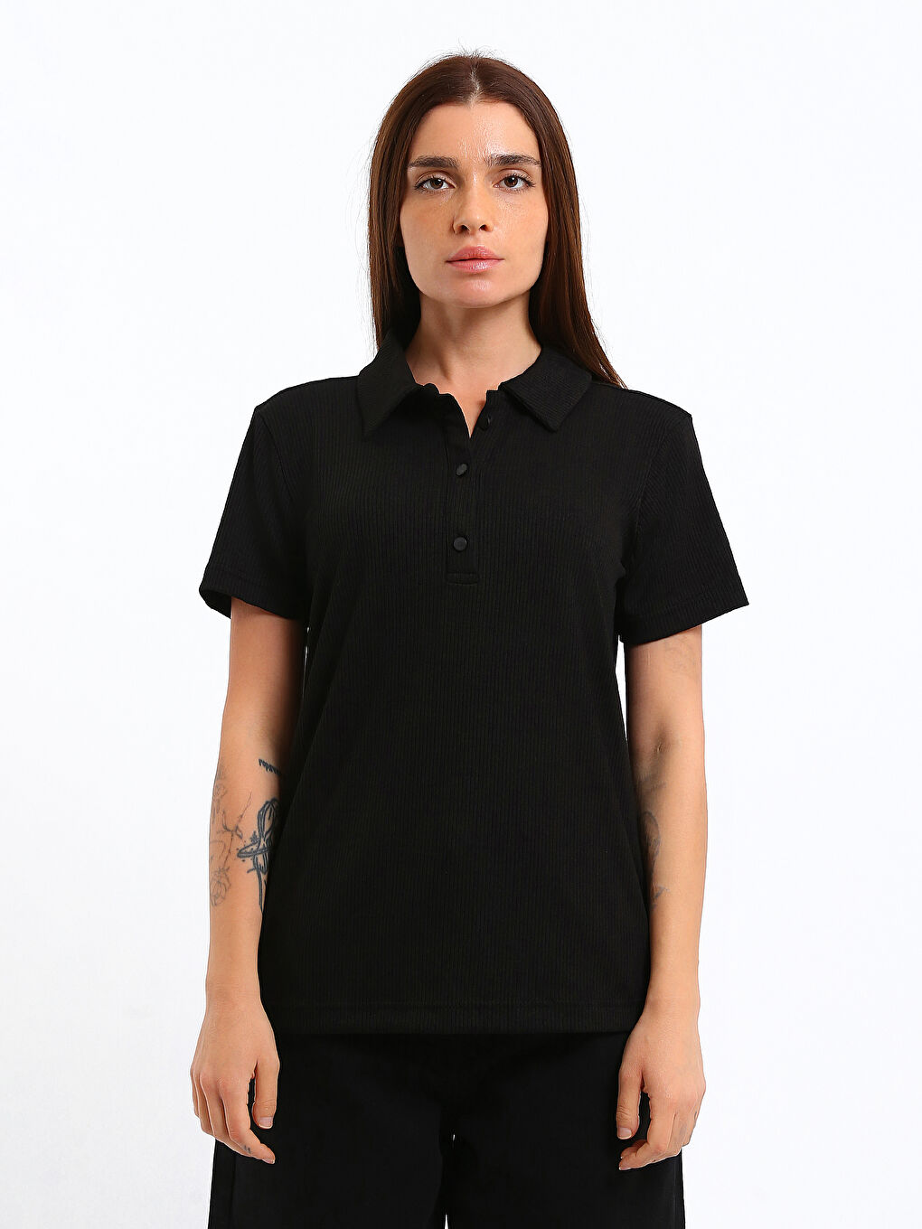 Polo Neck Textured Women's T-Shirt