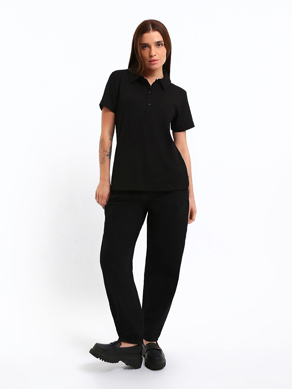 Polo Neck Textured Women's T-Shirt-1