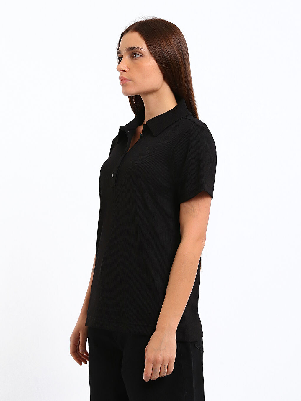 Polo Neck Textured Women's T-Shirt-3