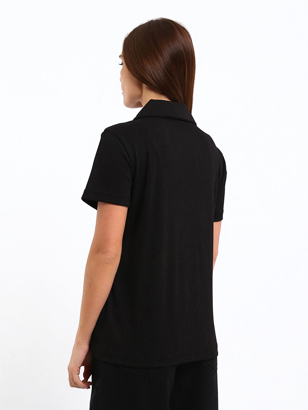 Polo Neck Textured Women's T-Shirt-4