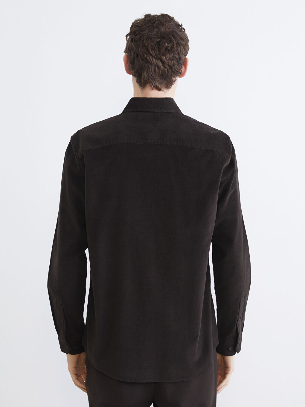 Kahverengi Slim Fit Kadife Erkek Gömlek-3