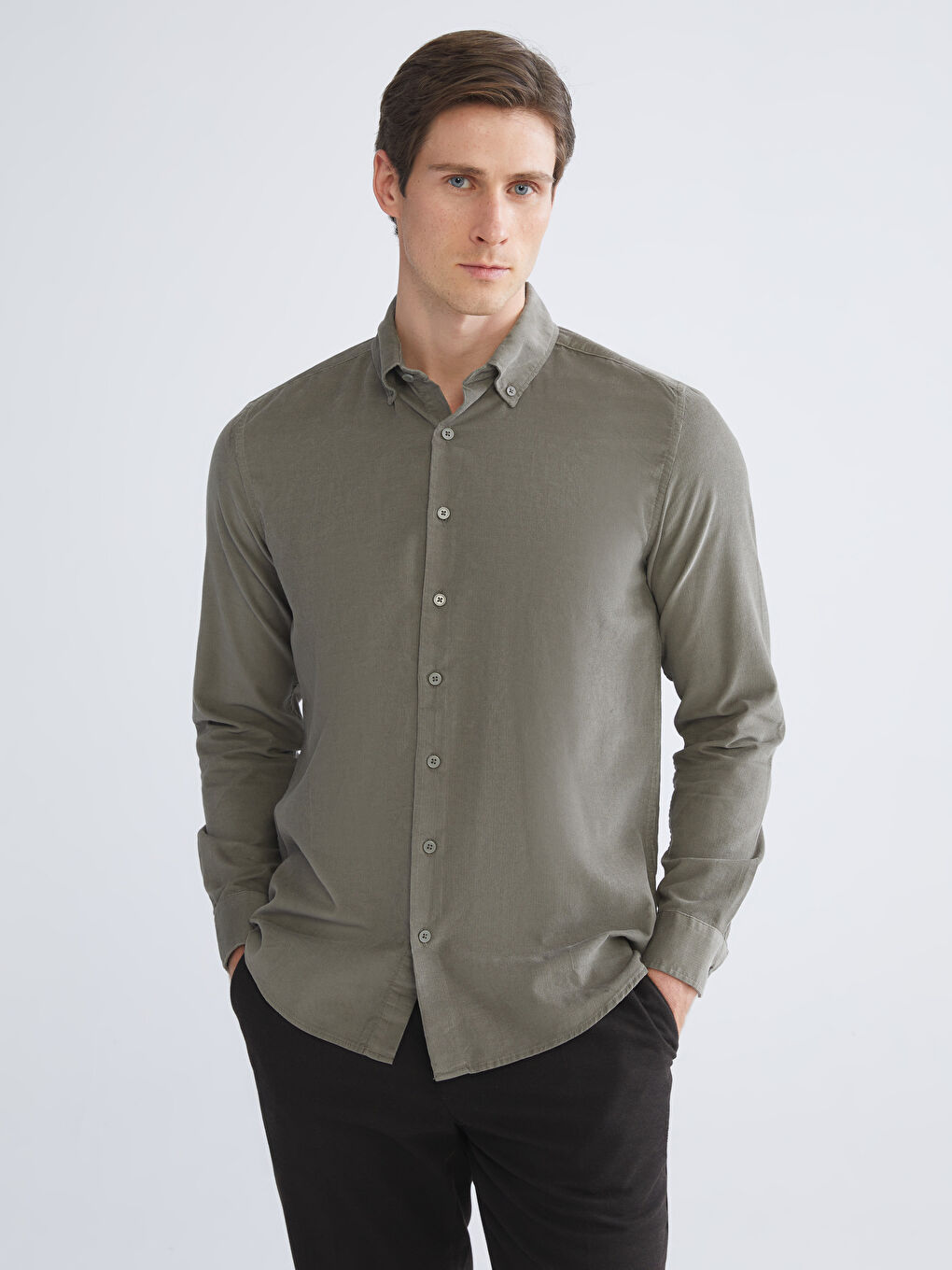 Slim Fit Long Sleeve Velvet Men's Shirt
