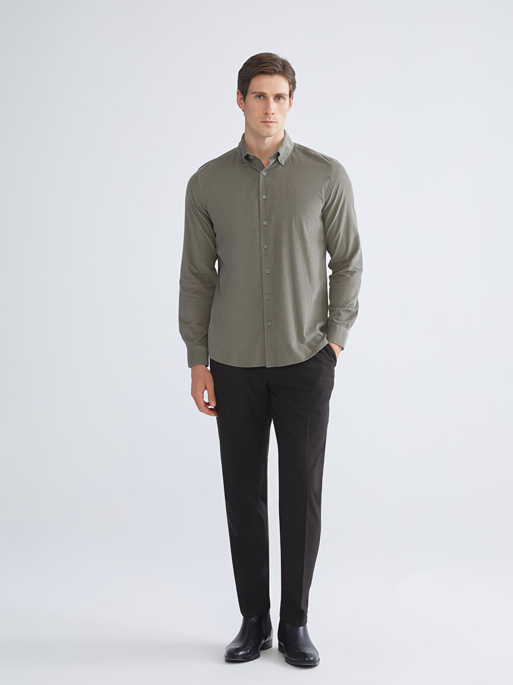Slim Fit Long Sleeve Velvet Men's Shirt-1
