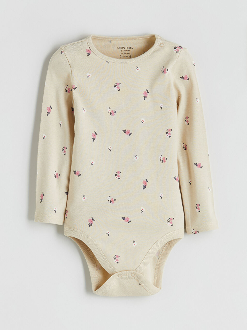 Bej Bisiklet Yaka Kız Bebek Çıtçıtlı Body 2'li-1