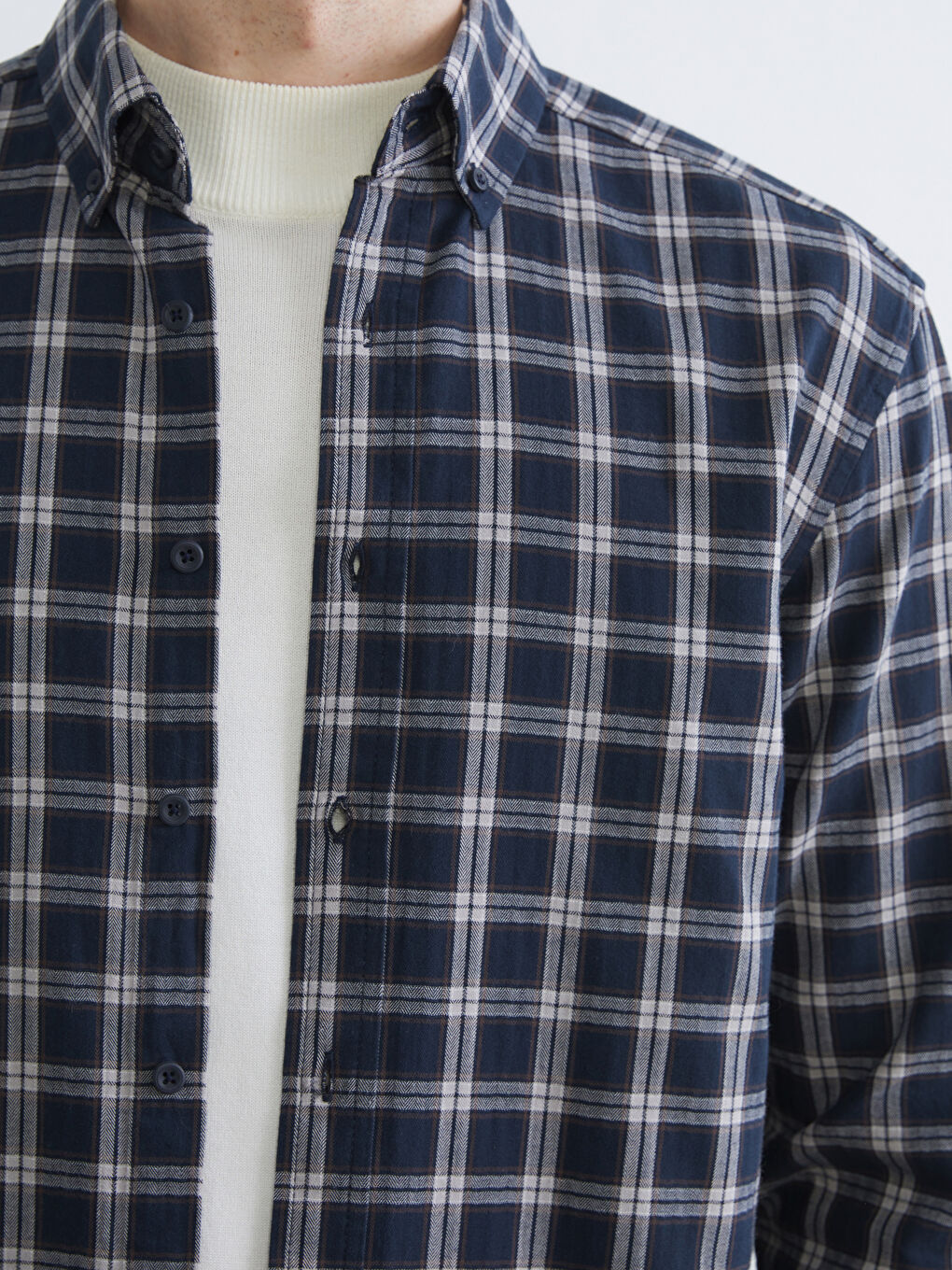 Lacivert Regular Fit Uzun Kollu Ekose Erkek Oduncu Gömlek-2