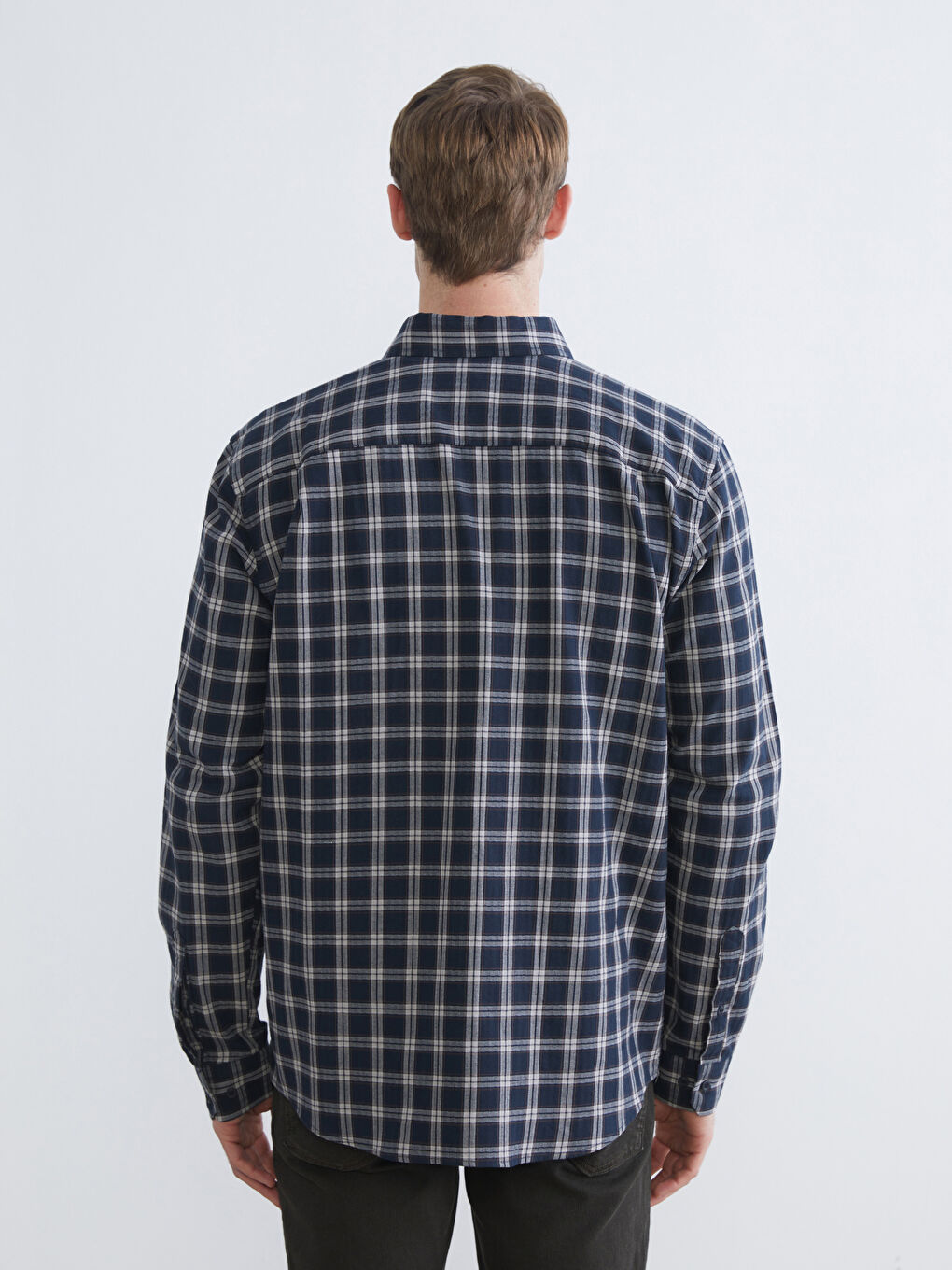 Lacivert Regular Fit Uzun Kollu Ekose Erkek Oduncu Gömlek-3