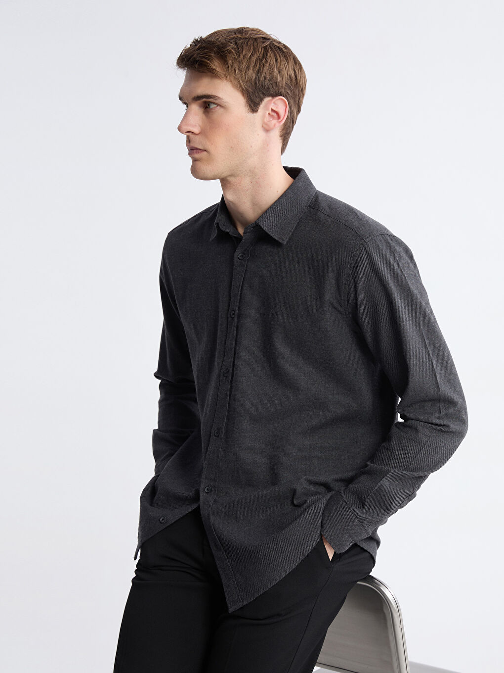 Antrasit Regular Fit Uzun Kollu Erkek Oduncu Gömlek