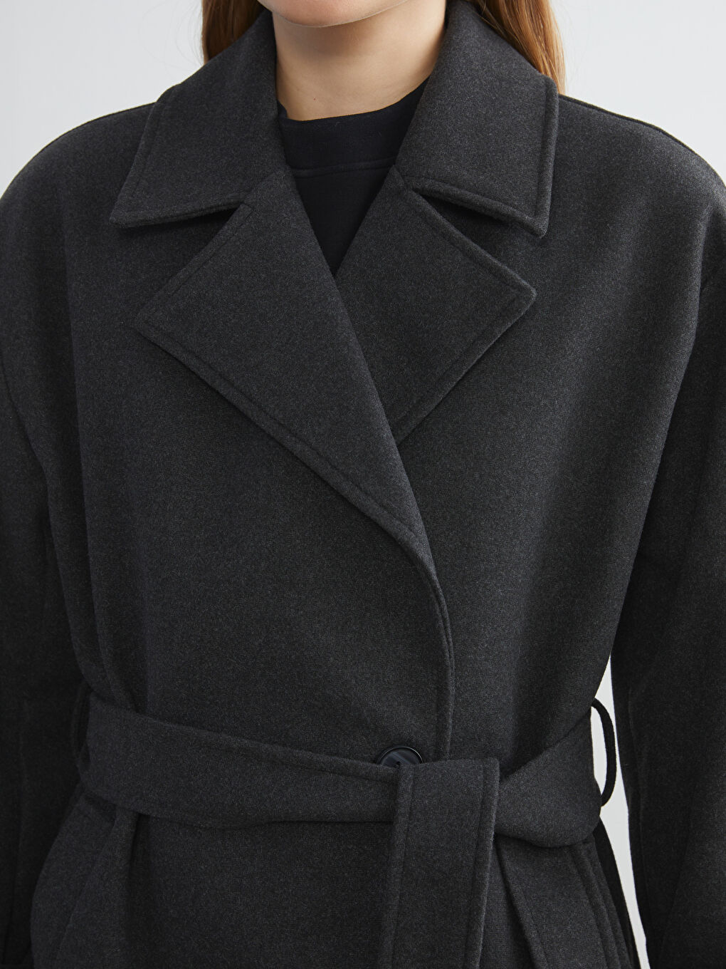 Antrasit Kruvaze Yaka Kadın Kaşe Kaban-2